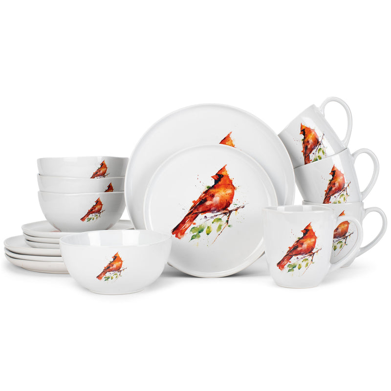 Nat & Jules Dean Crouser Watercolor Ceramic Dinnerware 16 Piece Set - Service for 4, Cardinal