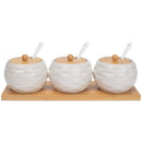 Nat & Jules Round Cream 9 ounce Stoneware Spice Container and Tray Set