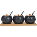 Nat & Jules Round Black 9 ounce Stoneware Spice Container and Tray Set