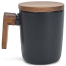 Nat & Jules Japanese Style Black 12 ounce Stoneware Wood Handled Mug With Lid