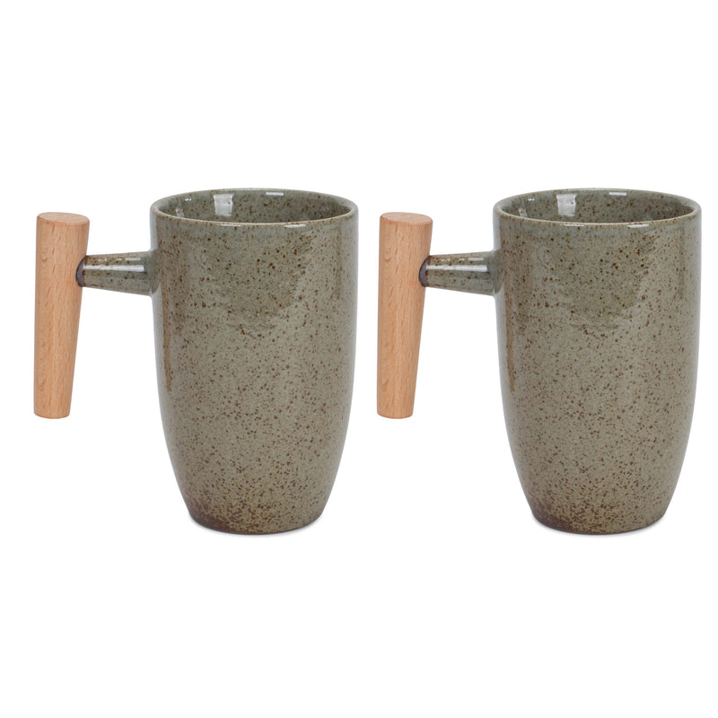 Nat & Jules Mixed Finish 11 ounce Stoneware Wood Handled Mugs Set of 2