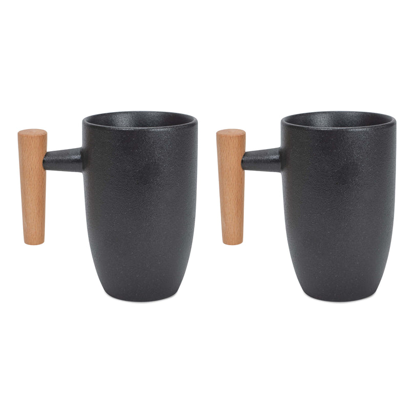 Nat & Jules Slate Finish 11 ounce Stoneware Wood Handled Mugs Set of 2