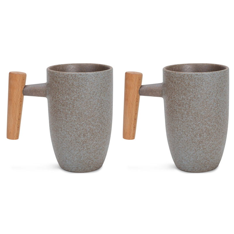Nat & Jules Stone Finish 11 ounce Stoneware Wood Handled Mugs Set of 2