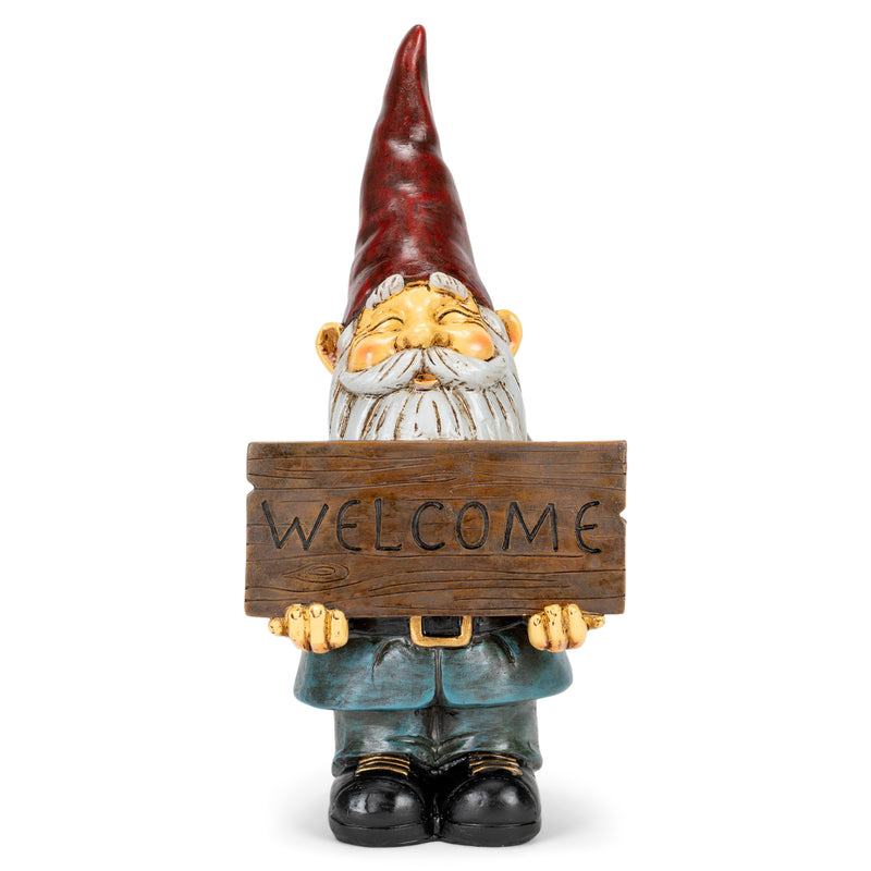 Nat & Jules Welcome Gnome Colorful Finish 12 inch Resin Stone Garden Statue