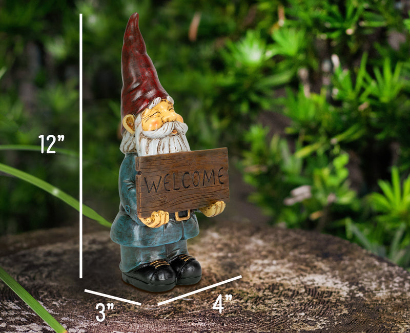 Nat & Jules Welcome Gnome Colorful Finish 12 inch Resin Stone Garden Statue