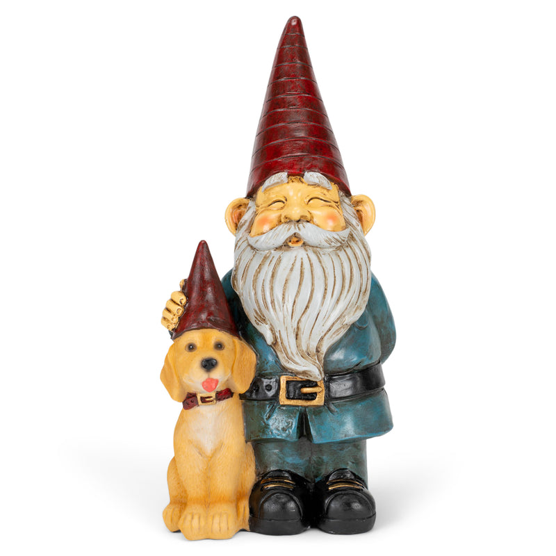 Nat & Jules Gnome and Dog Colorful Finish 12 inch Resin Stone Garden Statue
