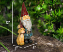 Nat & Jules Gnome and Dog Colorful Finish 12 inch Resin Stone Garden Statue