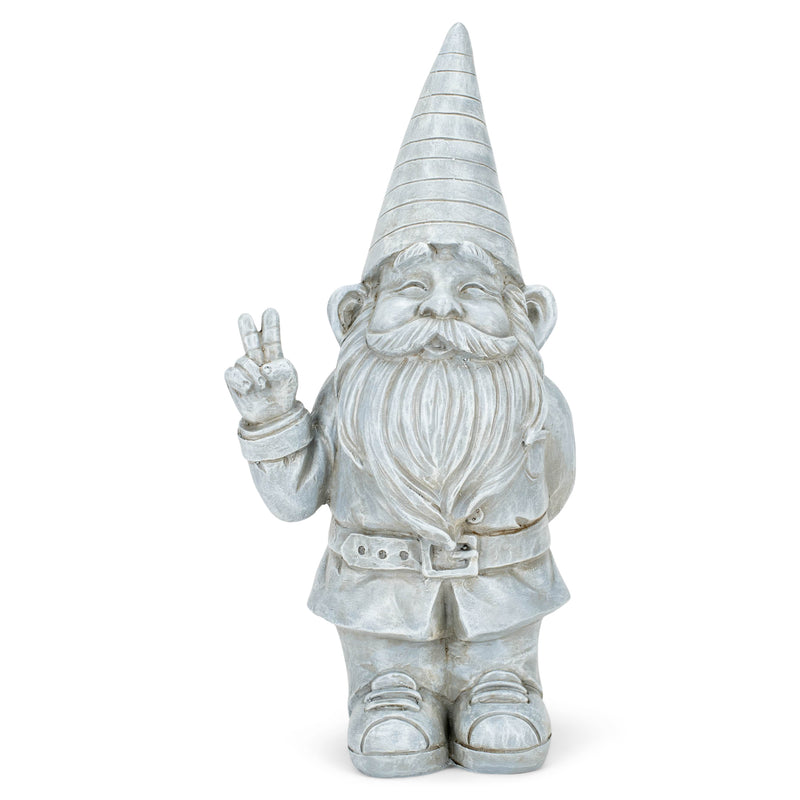 Nat & Jules Peace Gnome Aged Cement Hue 12 inch Resin Stone Garden Statue