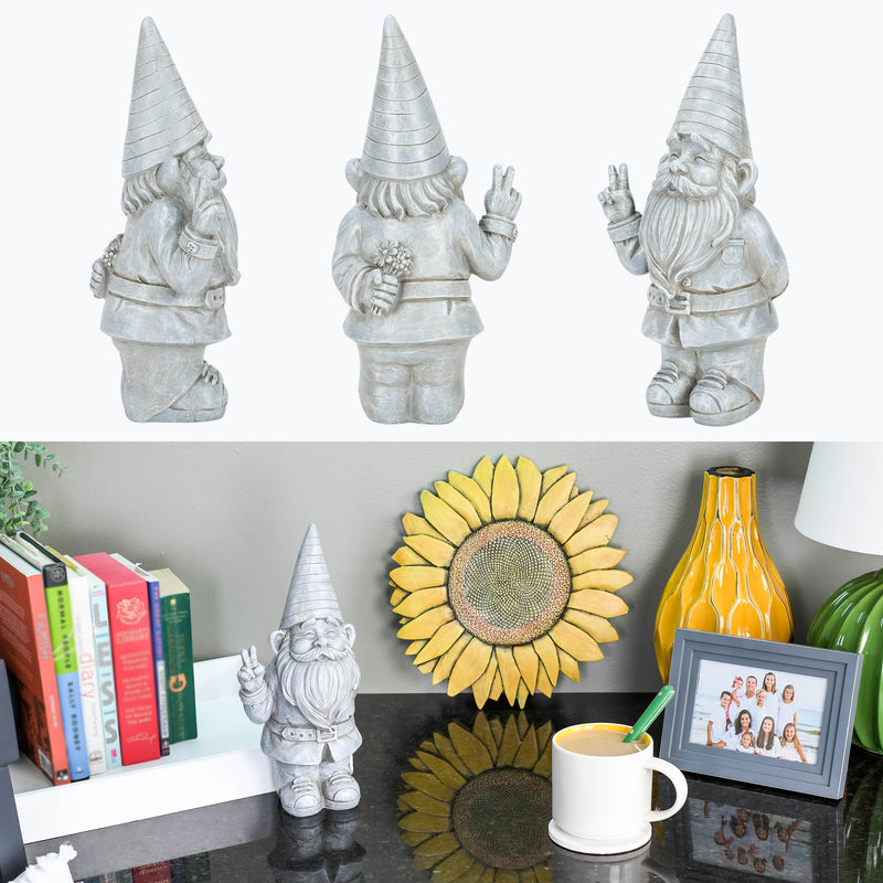 Nat & Jules Peace Gnome Aged Cement Hue 12 inch Resin Stone Garden Statue