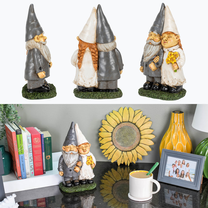 Nat & Jules Married Gnome Couple Colorful Finish 12 inch Resin Garden Statue