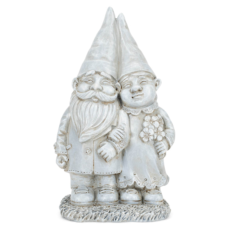 Nat & Jules Married Gnome Couple Aged Cement Hue 12 inch Resin Garden Statue
