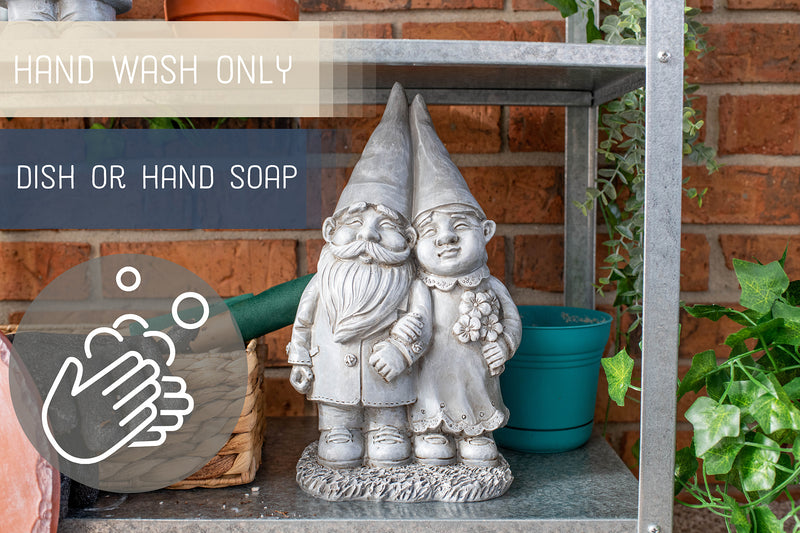 Nat & Jules Married Gnome Couple Aged Cement Hue 12 inch Resin Garden Statue