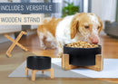 Nat & Jules Small Black 6 inch Stoneware Ceramic and Wood Pet Bowl With Stand