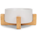 Nat & Jules Small White 6 inch Stoneware Ceramic and Wood Pet Bowl With Stand