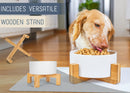 Nat & Jules Small White 6 inch Stoneware Ceramic and Wood Pet Bowl With Stand