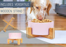 Nat & Jules Small Pink 6 inch Stoneware Ceramic and Wood Pet Bowl With Stand