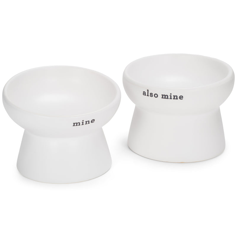 Nat & Jules Mine Also Mine White 6 inch Stoneware Raised Pet Food and Water Bowls Set of 2