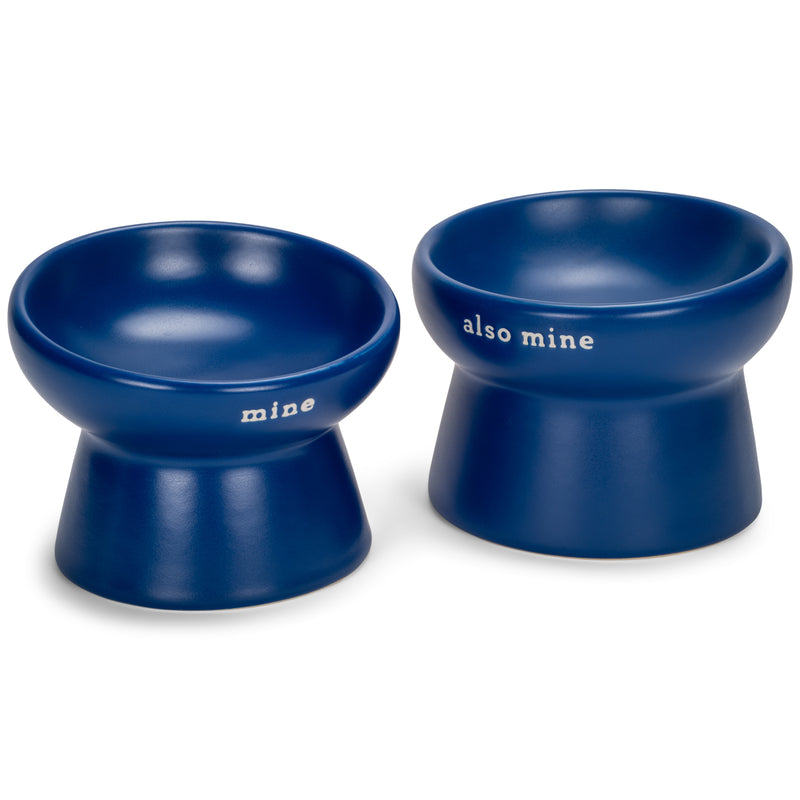 Nat & Jules Mine Also Mine Navy 6 inch Stoneware Raised Pet Food and Water Bowls Set of 2