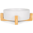 Nat & Jules Large White 8 inch Stoneware Ceramic and Wood Pet Bowl With Stand