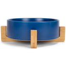 Nat & Jules Large Navy 8 inch Stoneware Ceramic and Wood Pet Bowl With Stand