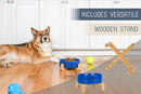 Nat & Jules Large Navy 8 inch Stoneware Ceramic and Wood Pet Bowl With Stand