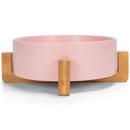 Nat & Jules Large Pink 8 inch Stoneware Ceramic and Wood Pet Bowl With Stand