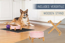 Nat & Jules Large Pink 8 inch Stoneware Ceramic and Wood Pet Bowl With Stand