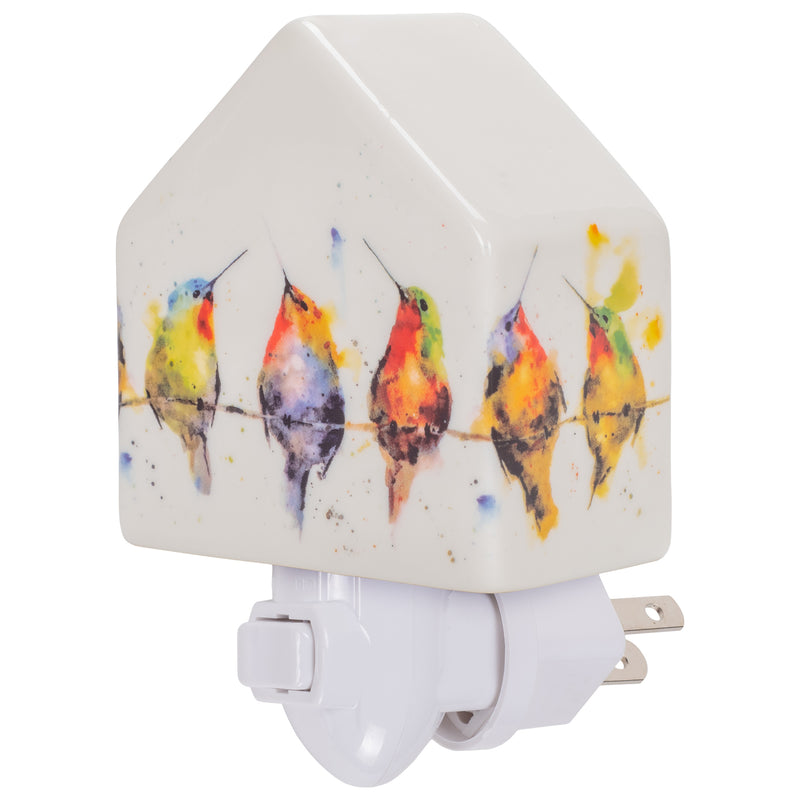 Nat & Jules Dean Crouser Hummers on a Wire White 5 x 3 Ceramic Birdhouse Night Light