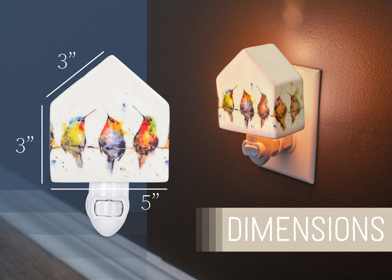 Nat & Jules Dean Crouser Hummers on a Wire White 5 x 3 Ceramic Birdhouse Night Light