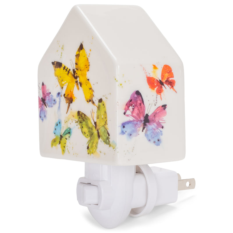 Nat & Jules Dean Crouser Flock of Butterflies White 5 x 3 Ceramic Birdhouse Night Light