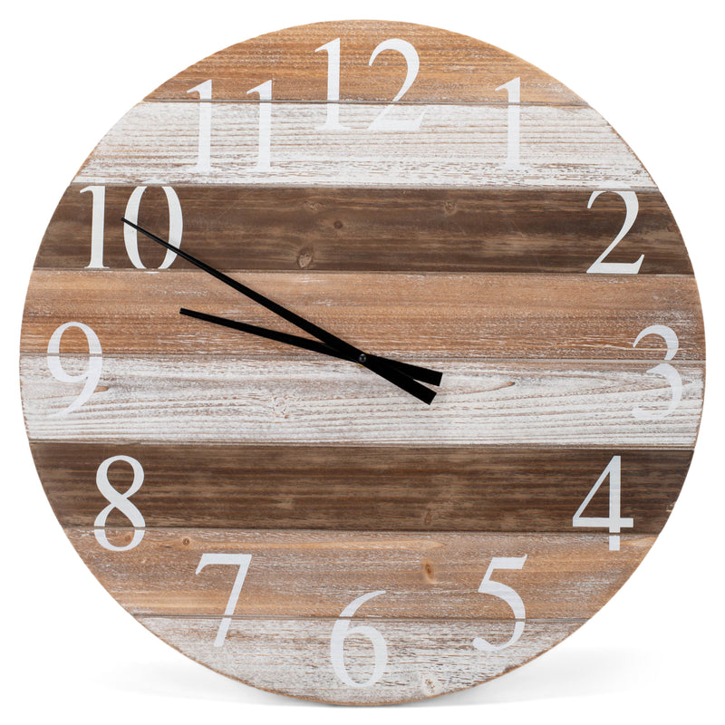 Nat & Jules Striped White and Woodgrain 24 inch Wood Composite Wall Clock