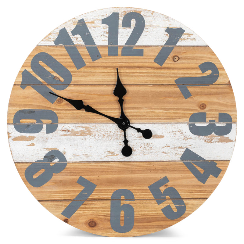 Nat & Jules Striped Woodgrain and White 24 inch Wood Composite Wall Clock