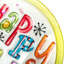 Happy Birthday Round Green Multicolored 11 x 11 Vibrant Glass Accent Plate
