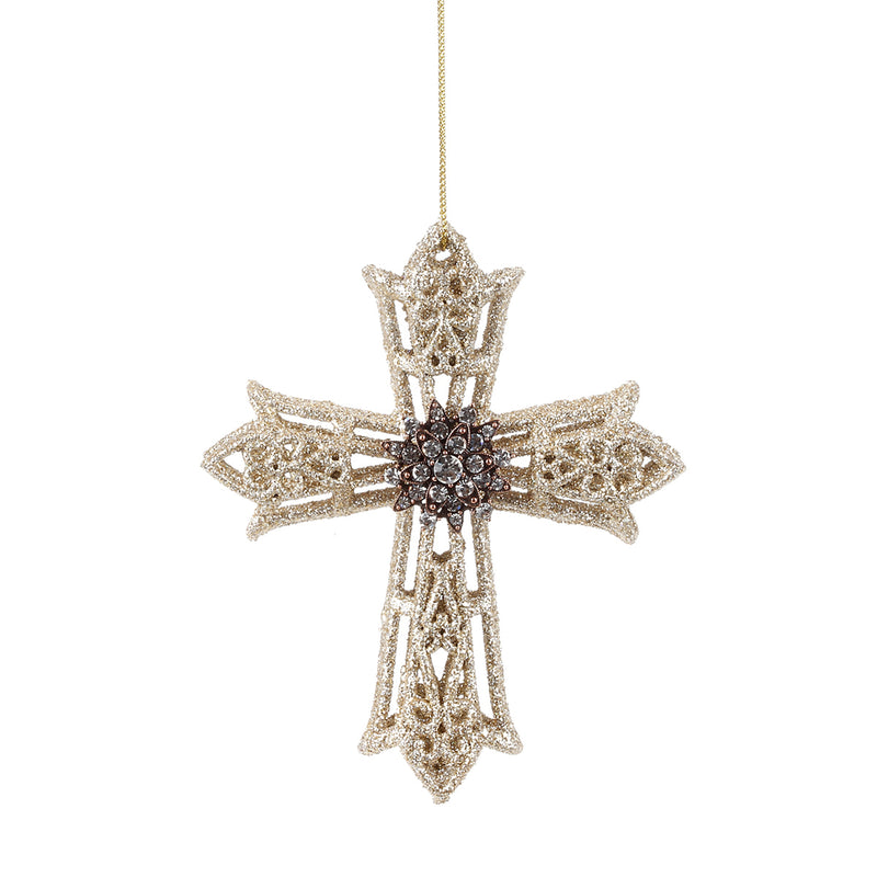 DEMDACO Ornate Cross Glittered 4 x 5 Inch Metal Decorative Christmas Ornament