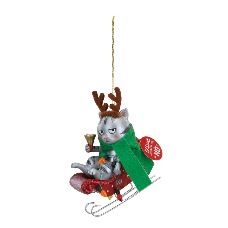 Cat in Sleigh Dashing Through The No 3 x 4 Inch Resin Christmas Tree Ornament