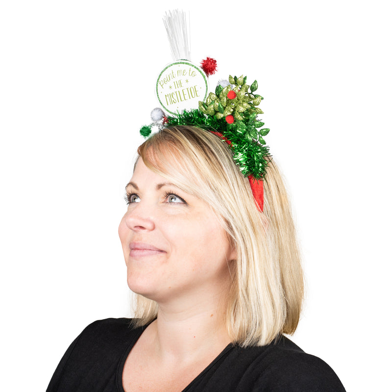 Point Me to Mistletoe LED Light Up Adults One Size Polyester Christmas Fashion Headband