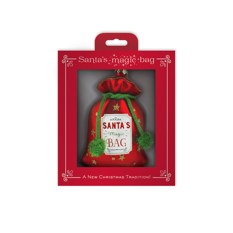 DEMDACO Santa's Magic Bag Red 3.5 x 5 Inch Glass Decorative Christmas Ornament in Gift Box