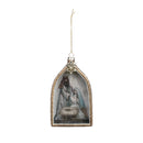 Nativity Family Gold Tone 6 x 4 Glass Holiday Decorative Hanging Ornament