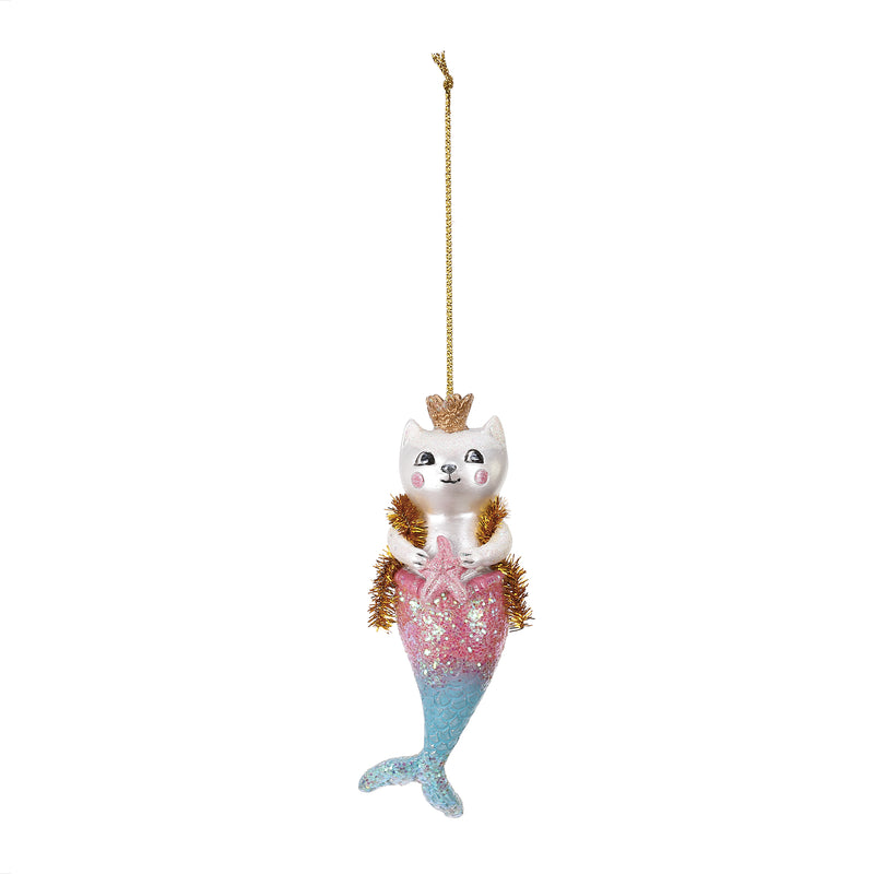 DEMDACO Purrmaid Mermaid Magical Pink Glitter 5 x 2 Resin Stone Holiday Ornament