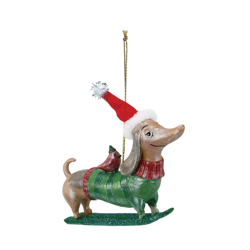 DEMDACO Wiener Dog Festive Green 4 x 3 Resin Stone Holiday Decorative Hanging Ornament