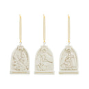 DEMDACO Nativity Triptypch White 4 x 2.5 Earthenware Hanging Ornaments Set of 3