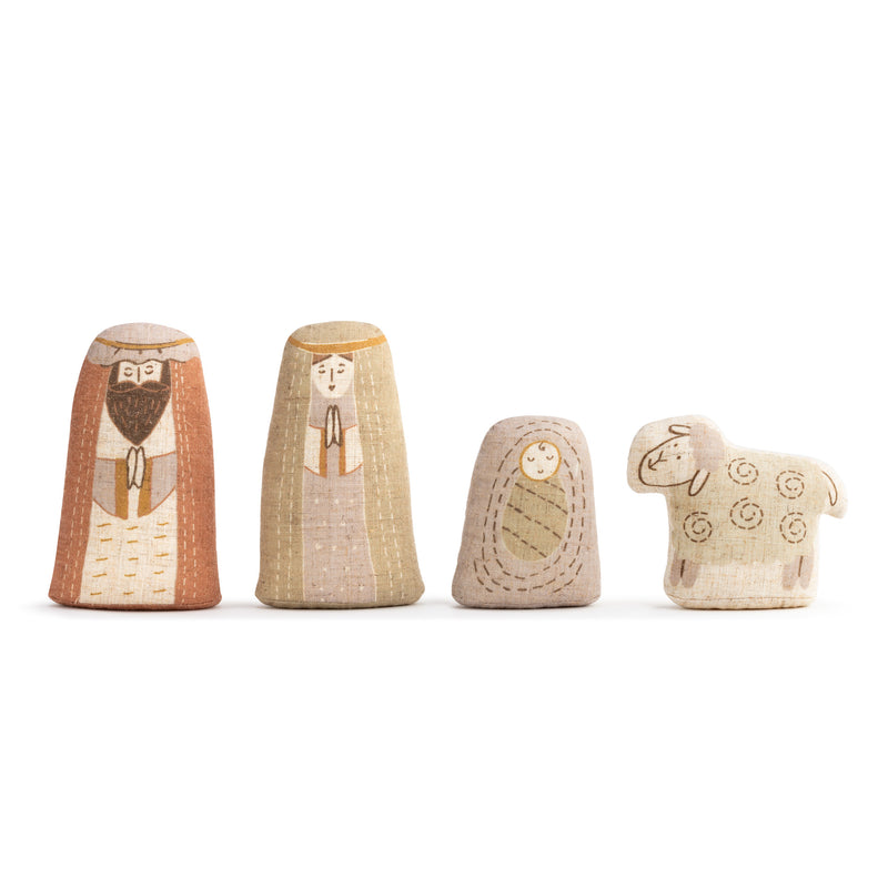 DEMDACO Plush Soft Cream 6 x 4 Linen Fabric Holiday Nativity Figurine Set of 4