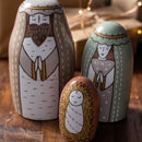 DEMDACO Vintage Nesting Mary Joseph Soft Cream 6.5 x 2.5 Wood Nativity Figurine Set