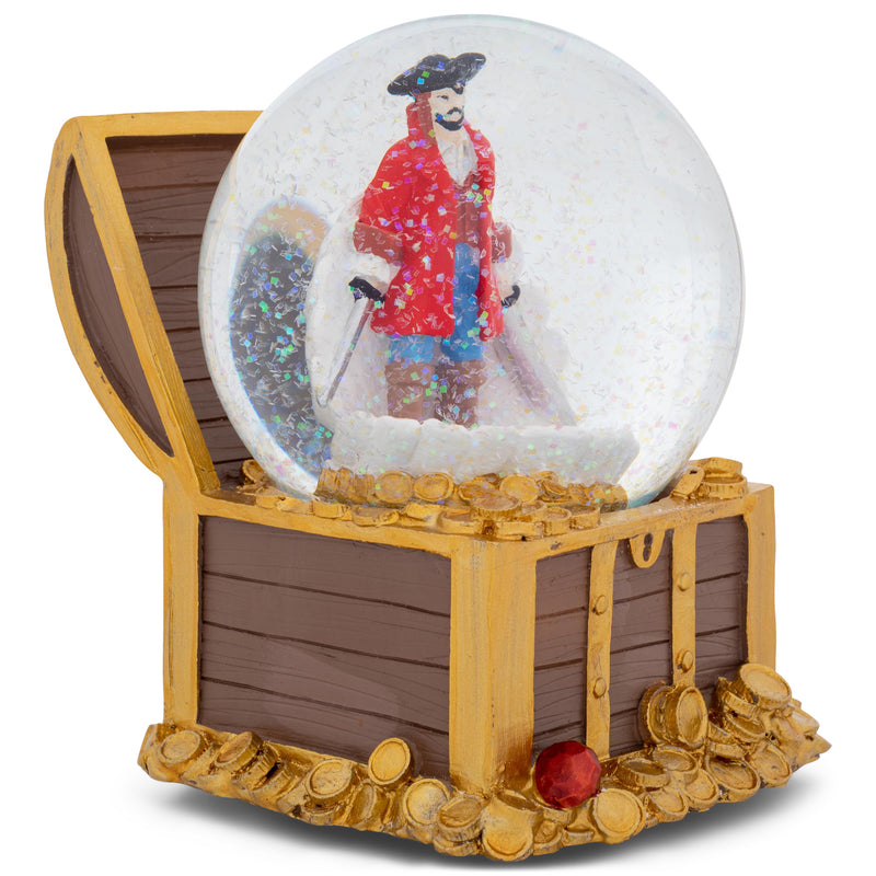 Pirate Gold Tone 5.5 x 5.1 Resin Glitter Globe Plays The Ride of the Valkyries