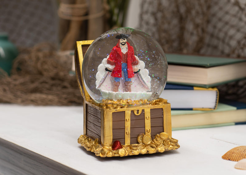 Pirate Gold Tone 5.5 x 5.1 Resin Glitter Globe Plays The Ride of the Valkyries