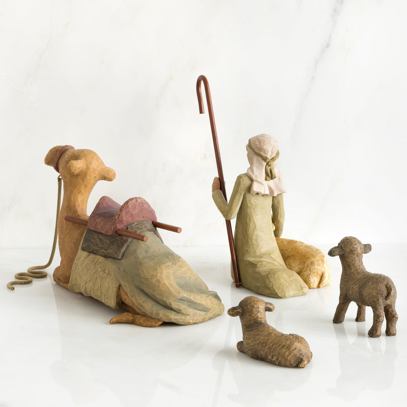 Willow Tree Shepherd and Stable Animals, Sculpted Hand-Painted Nativity Figures, 4-Piece Set