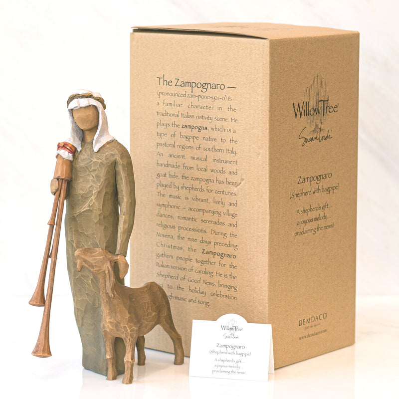 Willow Tree Zampognaro (Shepherd with Bagpipe), Sculpted Hand-Painted Nativity Figure