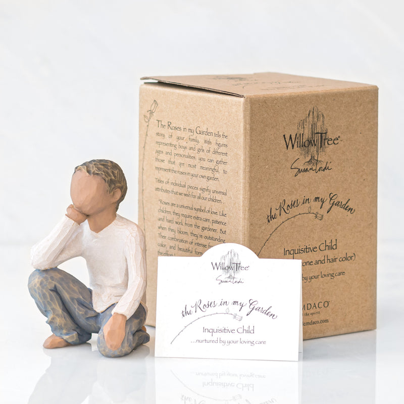 Willow Tree Inquisitive Child (Darker Skin Tone & Hair Color), Sculpted Hand-Painted Figure
