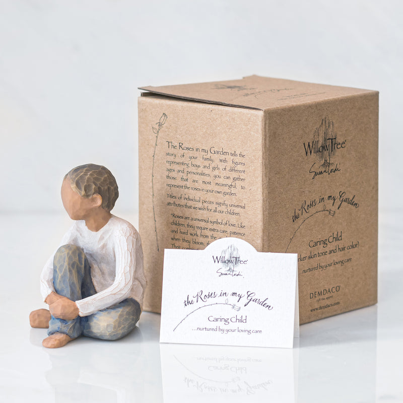 Willow Tree Caring Child (Darker Skin Tone & Hair Color), Sculpted Hand-Painted Figure