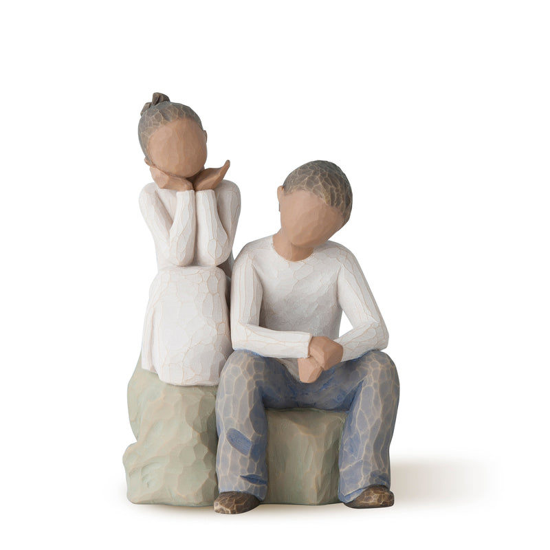 Willow Tree Brother and Sister (Darker Skin Tone & Hair Color), Sculpted Hand-Painted Figure
